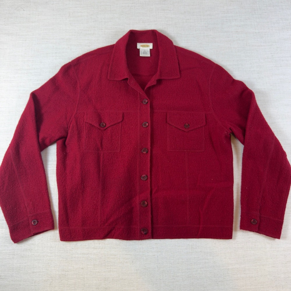 Vintage Talbots Red 100% Wool Button Front Shirt Jacket Womens Large